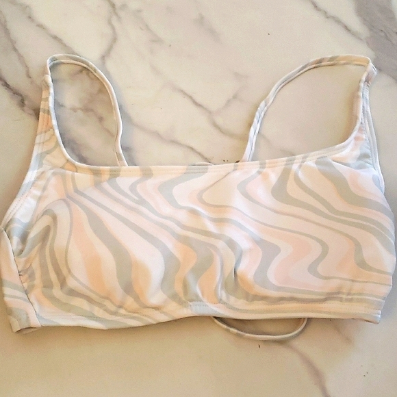 Shade & Shore™ White/Airy Green and Peach Wave Ruffle Cheeky Bikini Set Size M - Picture 4 of 12